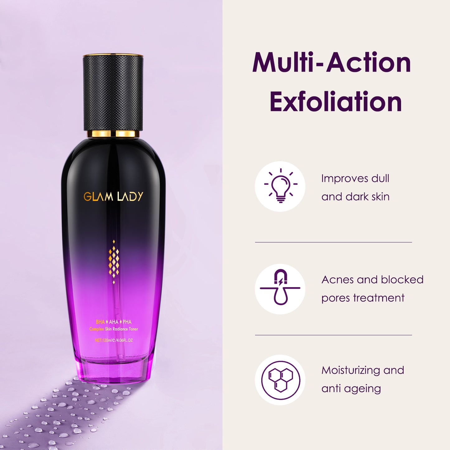 GLAM LADY BHA AHA PHA Complex Skin Radiance Toner